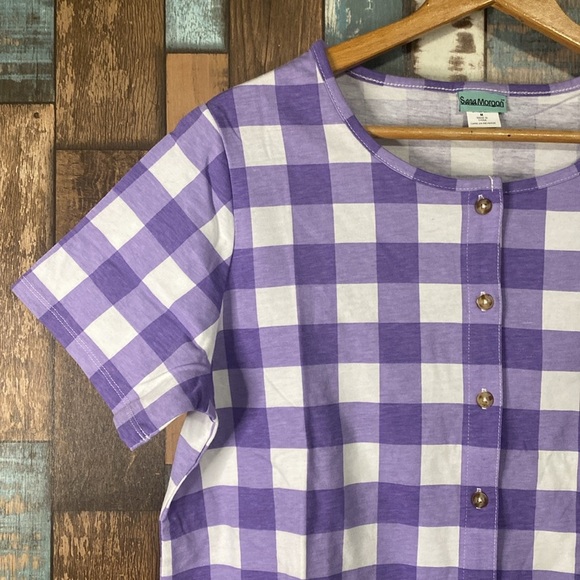 Sara Morgan medium purple checkered button down shirt - Picture 2 of 15